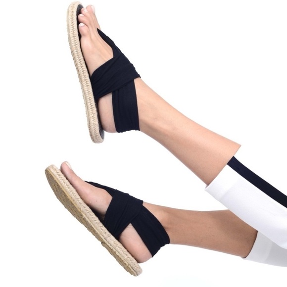 NALHO Ganika Sandal Black Knit Strap Espadrille Yoga Mat Insole size 7 - Picture 1 of 12